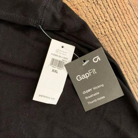 Gap fit black long sleeve workout top dry wicking breathable thumb holes - XXL - Picture 4 of 9